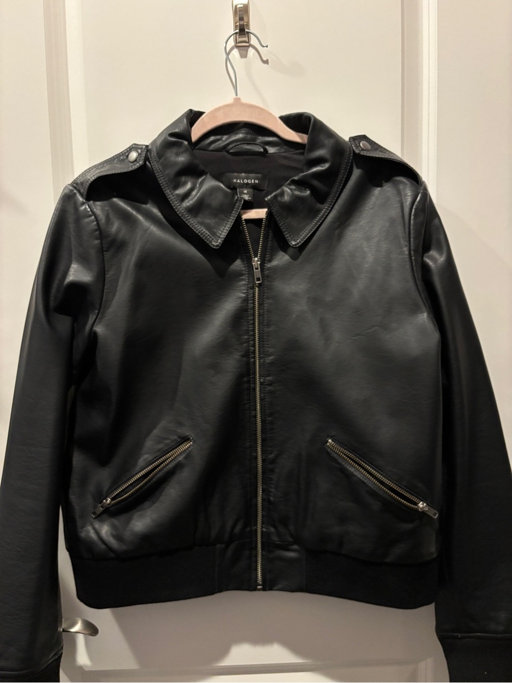 Halogen Black Faux Leather Zip-Front Jacket